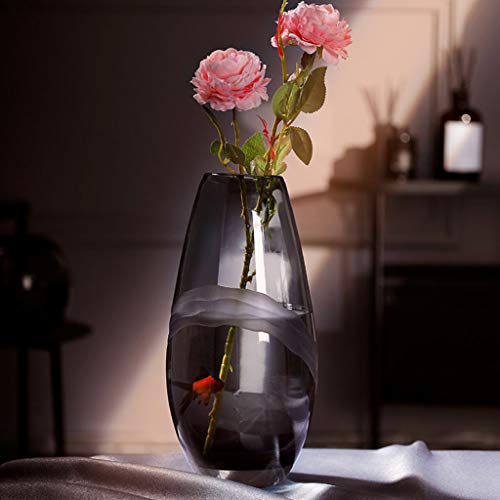 Vase en verre transparent gris de 12.2 pouces stable pour salon et table
