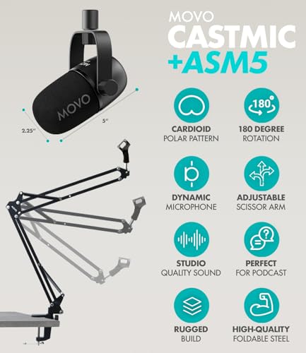 Image of Movo Portable Podcast Equipment Bundle for iPhone /Android Phones- Podcast Kit with Audio Interface, 2 CastMic Dynamic Mics, 2 Stands - For Smartphones, Computers (with Boom Arms)