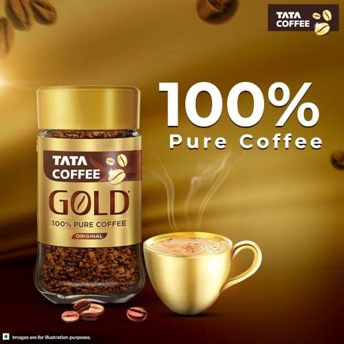 Image of Tata Coffee Gold Original, Instant & Pure Coffee Jar, 50g, Freeze-Dried, Rich & Strong, Specially Sourced Robusta and Arabica bean (Pack of 3)