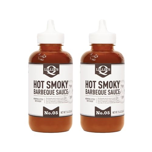 Lillie's Q - Hot Smoky BBQ Sauce, Gluten-Free, Non-GMO, No Preservatives, Gourmet Spicy BBQ Flavor (15.4 oz, 2-pack)