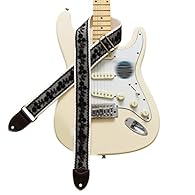 MUSIC FIRST Original Design, 2 inch width (5cm), Black Cool & Vintage "Black Lace" Soft Lace & Genuine Leather Delux Electric Guitar Strap Bass Strap (Black Lace) Super Cool Vintage Style Black Lace Covered Cotton Strap with Short Genuine Leather Str...