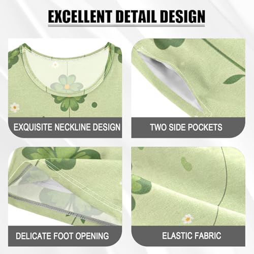 Summer Pajama Set Four Leaf Clover Green Tile Pattern, Short Sleeve Sleepwear Nightwear4