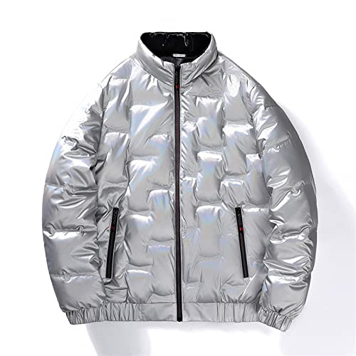 Parca bomber masculina casual zíper completo metálico brilhante curto casaco acolchoado jaqueta de a
