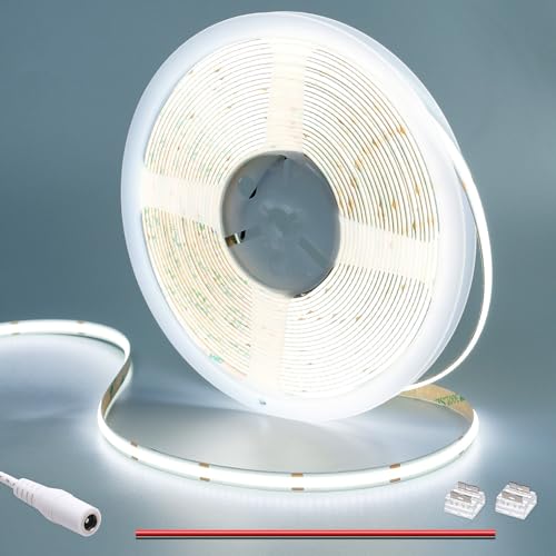 GOMING 24V 10M COB Ruban LED Blanc Froid 6000K 312LED/M CRI 93+ Haute Luminosité 6300lm Non étanche Flexible Découpable Bande LED pour Chambre Cuisine Décorer(Sans Alimentation)