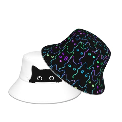 Cute Cats Bucket Hat Reversible for Women Men,Funny Cats Fisherman Hat Double-Side-Wear Outdoor Travel Beach Sun Hat,Cats Lover Gifts