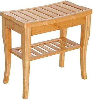 HOMCOM 45cm 2-Tier Slatted Shower Bench Storage Seat w/ 4 Legs Comfortable Safe Bathroom Stool Spa Bath Organiser