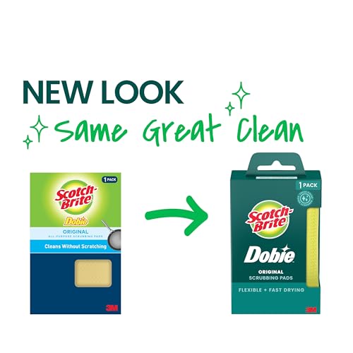 Image of Scotch-Brite Dobie Pad, Sponge for All Purpose Cleaning of Kitchen, Bathroom, and Household, Non Scratch Cleaning Pads Safe for Non-Stick Cookware, 1 Dobie Pad