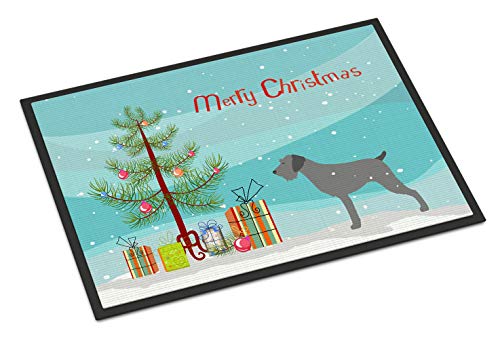 Caroline's Treasures BB2929MAT German Wirehaired Pointer Merry Christmas Tree Doormat 18x27 Front Door Mat Indoor Outdoor Rugs for Entryway, Non Slip Washable Low Pile, 18H X 27W