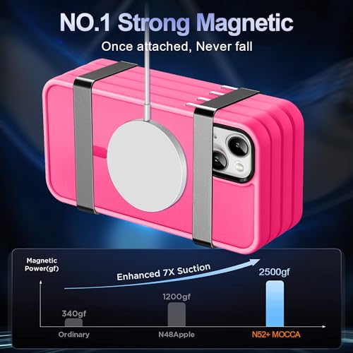 Image of MOCCA Strong Magnetic for iPhone 13 Case, [Compatible with Magsafe][Screen Protector+Camera Lens Protector] Translucent Matte Back Slim Shockproof Case for iPhone 13 Phone Case 6.1 inch, Hot Pink