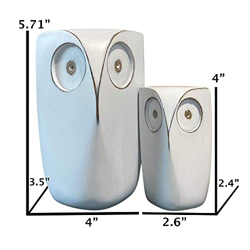 Estatuas decorativas de búhos en resina blanca set 2 miniatura 3