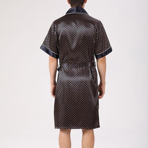 Cambkatl Men's Striped Satin Robe Short Sleeve Summer Lightweight Silky Kimono Bathrobe Pajamas Sleepwear with Belt3