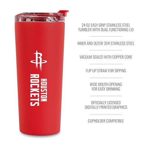 Image of Rico Industries NBA Basketball Houston Rockets Red 24oz Stainless Steel Tumbler with Lid and Dual Functioning Lid