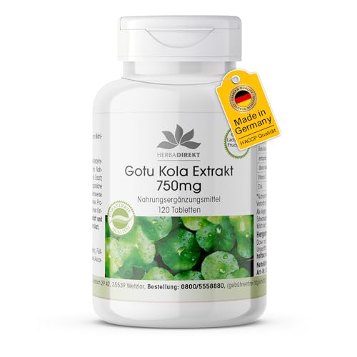 Gotu Kola 750mg - 120 Tabletten - hochdosierter Extrakt - vegan - mit Zink und Vitamin C | HERBADIREKT by Warnke Vitalstoffe - Deutsche Apothekenqualität