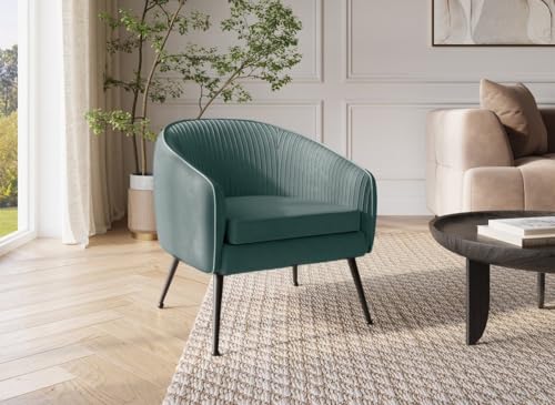 DecoInParis Fauteuil Cabriolet en Velours Vert d'eau Pieds Noir TRECY