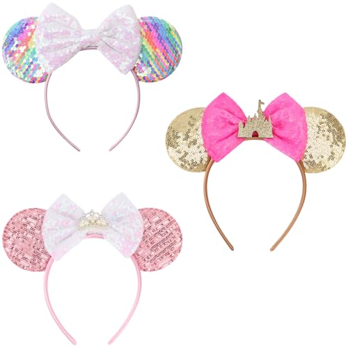 Image of DRESHOW Mouse Ears Bow Headbands Minnie Ears Headband Glitter Party Decoration Cosplay Costume for Women