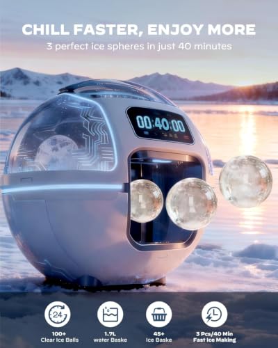 Image of Silonn 2.4″ Ice Ball Maker Countertop, Clear Sphere Ice Maker Machine with Crystal Sphere & Rapid Sphere Technology, 3 pcs in 40 Mins, 100 pcs /Day, Self-Cleaning for Home Bar Whiskey & Bourbon