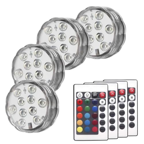 Submersible LED Lights, 16 Colors 4 Modes Battery Powered RGB Underwater LED Floral Lights with 24 Key Remote (4 Packs)