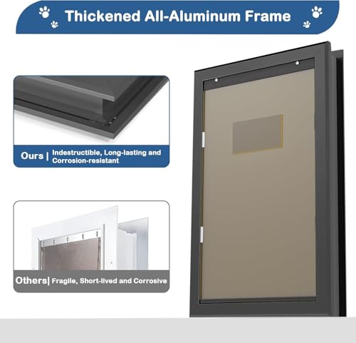 Extra Large Dog Door, XL Dog Door with Self-Closing Insulated Flaps for Extreme Weather, Heavy Duty Aluminum XXL Dogs Doors for Pets Up to 230LBS, for Interior & Exterior Doors, X-Large, Black by Alluneitter - Used condition - US$85.92