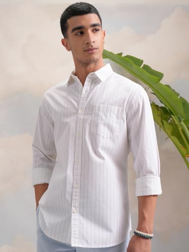 Image of Highlander Men's Slim Fit Striped Cotton Shirt | Full Sleeves | Everyday Wear Stylish Shirt for Men