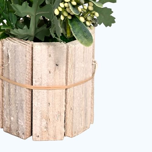 Image of Cortina Wooden Box Elsa Potted Plant | Home Decor Items for Living Room Balcony Kitchen Bedroom Office Table Top Decoration - Yellow, 20X10
