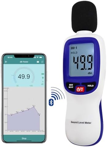 Decibel Meter Bluetooth, Portable Sound Level Meter with Data Logging, Can Fit with Smartphone App Recording, 30 to 130dBA Noise Decibel Meter SPL Meter w/Data Hold MAX MIN Alarm Backlit LCD Display