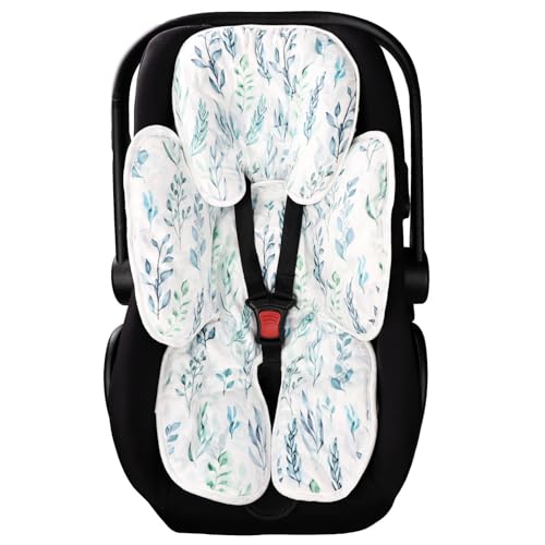 Image of DILIMI Infant Car Seat Insert, 2-in-1 Carseat Head Support for Newborn, Soft Baby Head Support for Car Seat, Stroller, Bouncers, Green Leaf