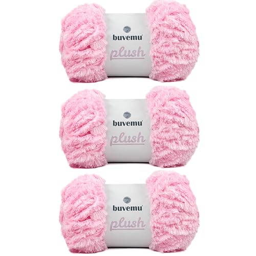 Image of Plush Faux Fur Bulky Yarn, Super Soft Fluffy Fuzzy for Knitting Crocheting Crafting, 100 Gram (3.53 Ounces) 109 Yards (100 Meters) (Light Pink) (3 Skeins)