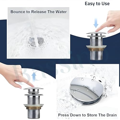 Image of BASSINO Premium 5 Inch Brass Waste Coupling /Washbasin Drainer /Rust-Proof Pop-Up for Basin /Drain Stopper for Tabletop, Wall-Mount & Pedestal Wash Basins(Chrome Finish)