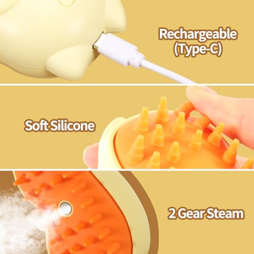 Image of Rechargeable 3in1 Self-Cleaning Cat & Dog Deshedding Brush with 2 Gears for Long & Short Hair - Yellow