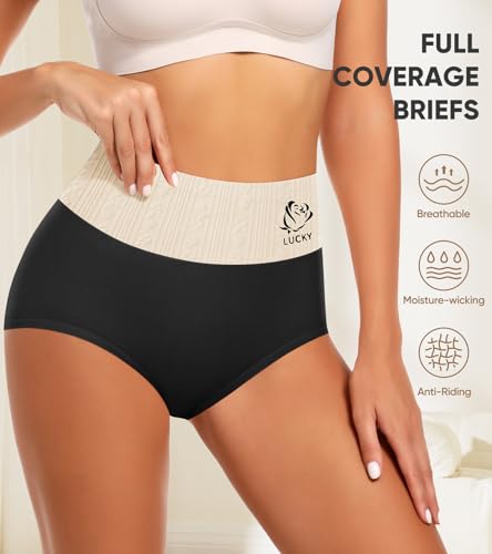 Image of Women's Cotton Underwear High Waisted Tummy Control Soft Stretch Briefs Full Coverage Panties 5 Pack