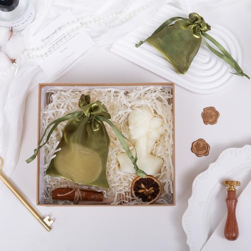 Image of QIANF 20 Pcs Moss Green Small Organza Bags 4X6 inch for Wedding Favors with Drawstring, Mini Mesh Gift Bags Jewelry Pouch for Candy Bridal Shower Party Favor Baby Shower Christmas