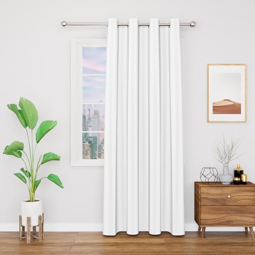 Image of Blackout Window Curtain with Tie Back 6 feet 1 Pcs | Room Darkening, Thermal Insulated, Noise Reducing Heavy Polyester Solid Curtain (White Colour)