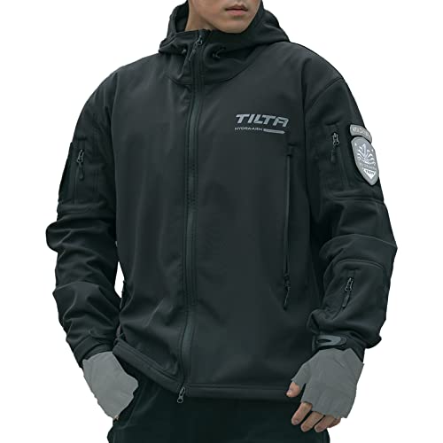 TILTA Herren Wasserdichte Jacke Taktische Softshelljacke Outdoor Wandern Fotografie Arbeitsmäntel mit klappbarer Kapuze, Schwarz , L Cover