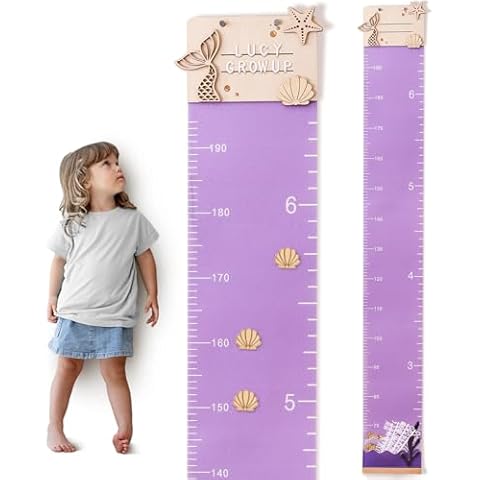bopoobo Growth Chart for Kids, Felt Height Growth Chart for Kids Handing Ruler Home Nursery Wall Decor for Kid Removable Growth Height Chart Mermaid Cover