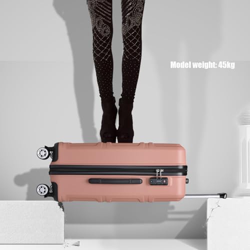 Kono 20'' Carry on Luggage Lightweight with Spinner Wheel TSA Lock Hardside Luggage Airline Approved Carry on Suitcase Nude/Rose Gold