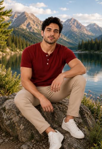 Image of London Hills T Shirt for Man | Men Henley Neck Tshirts | Tshirt Shirts Men | Gym T Shirts for Mens Workout T-Shirts for Man Cotton Stylish Henly Neck T Shirt Half Sleeve Regular Fit Solid Multicolour