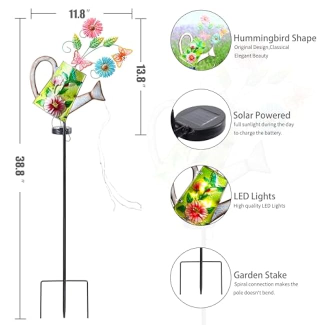 Bshine Solar Watering Can with Light, Hummingbird Solar Light Outdoor Garden Decoration for Porch Path Yard Decoration Lawn Ornaments Gardening Gift