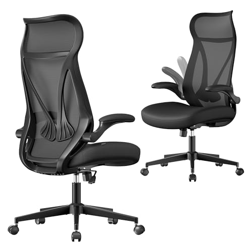 SONGMICS Bürostuhl, Schreibtischstuhl, ergonomische Rückenlehne, höhenverstellbar, hochklappbare...