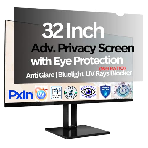 Image of PxIn Techno Eye 32 Inch (16:9) Privacy Screen Filter - NO Eye Strain | Anti-Blue Light + Anti-Glare | Privacy Screen Protector