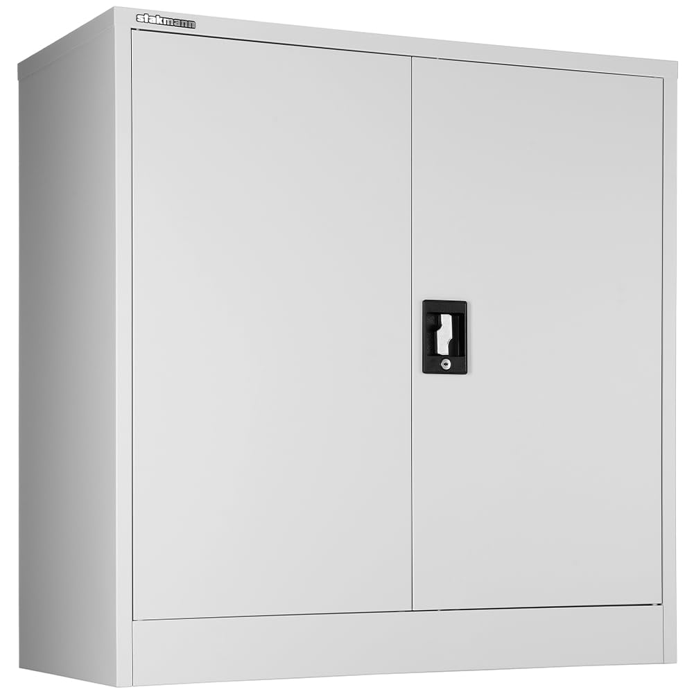Armadio in Metallo da arredo Ufficio con Serratura, Armadietto 2 Chiavi Grigio Multiuso, Ideale Garage, Casa, Lavoro, Mobile Archiviazione Faldoni, Archivio Studio Porta Documenti (90 x 40 x 90 cm)