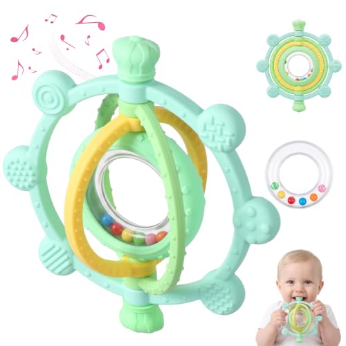 Image of Baby Ring Teething Toys with Rattle for 3 Months+, BPA-Free, Green