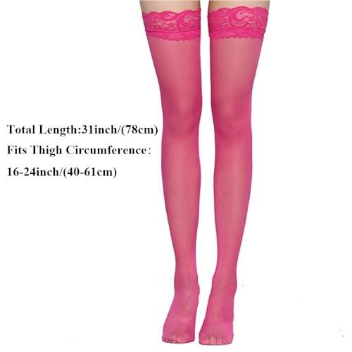 Image of Thigh High Stockings Lace Top, Women's Semi Sheer Sexy Stay Up Halloween Lingerie Thigh High Stockings
