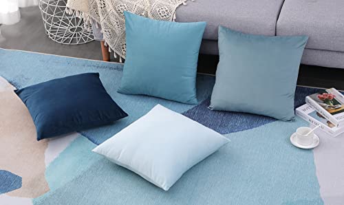 Blue Solid Velvet Throw Pillow Covers 18X18 Set Of 4, Soft Modern Square Decorative Couch Pillows Cases Cover Neutral Home Decor For Couch Sofa Cushions Living Bed Room Farmhouse, Blue Mix4 #TOP7