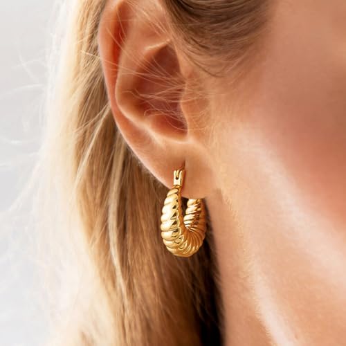 Gold Hoop Earrings 14K Gold Plated Huggie Hoops Twisted Croissant Earrings Small Hoop Earrings for Women Jewelry Gifts2