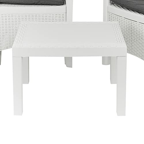 Tavolino da giardino in plastica effetto rattan, tavolino da caffè per esterni, patio, terrazza (bianco)