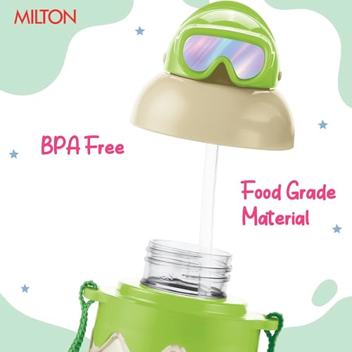 Image of MILTON Sage 450 Sipper PET Water Bottle for School Kids | Food Grade & BPA Free | Leak Proof & Durable | Easy to Carry Loop | Ideal for Home, School & Office Use, 445 ml, Green