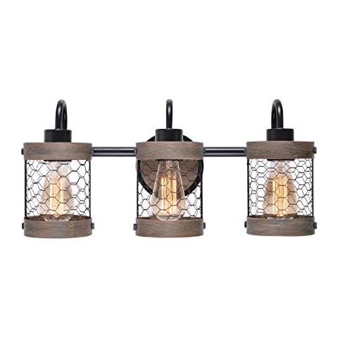 Kenroy Home Rustic 3 Light Vanity with Wood Finish Cover
