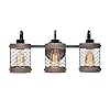 Kenroy Home 94049ORB Cozy 3 Light Vanity with Wood and Oil Rubbed Bronze Finish, Rustic Style, 9.688″ Height, 20.875″ Width, 6.938″ Depth