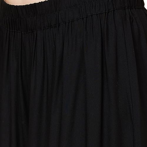 Image of Globus Women Black Solid Ethnic Wide Leg Palazzo with Lace at Hem-3638111001