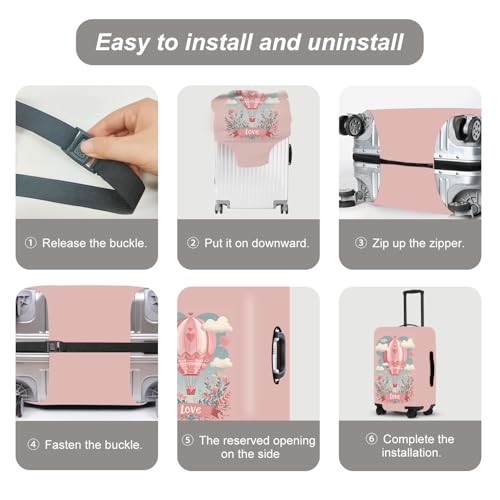 Image of Romantic Balloon Luggage Protector, Washable Suitcase Cover with Hot Air Balloon Flowers inchLOVE inch Anti-scratch for 32 inch,34 inchBag